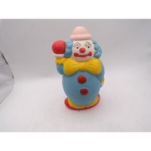 Vintage Ceramic Clown Piggy Bank Blue Yellow Red Circus Coin Bank 6.5 Inch Retro